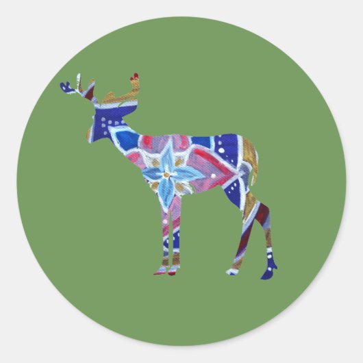Sticker rond classique mandala cerf, brillant (Devant)