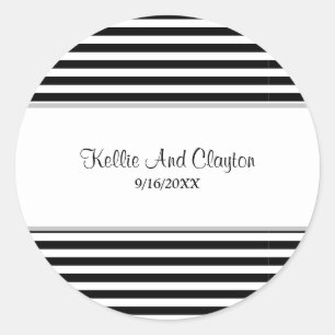 Sticker rond classique Mariage à rayures noir/blan