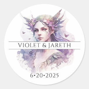 Sticker rond classique Mariage de fées enchanté