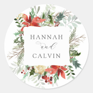 Sticker rond classique Mariage de l'hiver Foliage