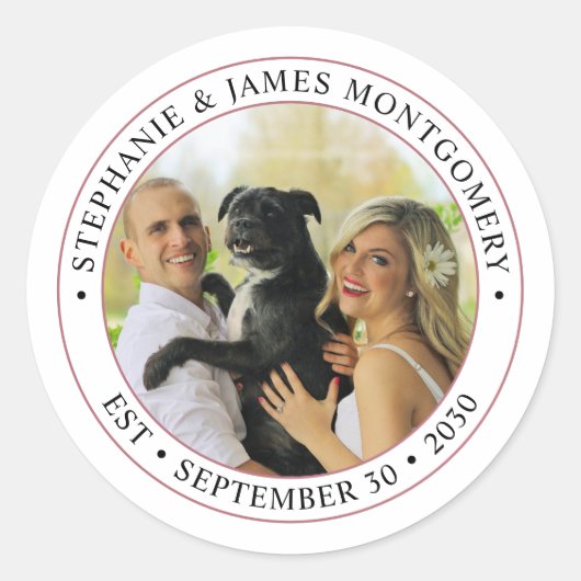 Sticker rond classique Mariage photo personnalisé (Devant)