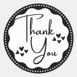 Sticker rond classique Merci-coeur noir