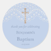Sticker rond classique Merci de dentelle bleue (Devant)