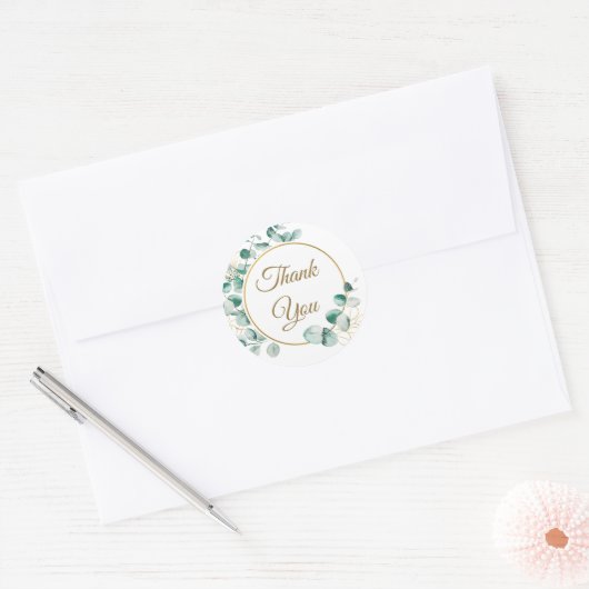 Sticker rond classique Merci Eucalyptus (Enveloppe)
