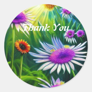 Sticker rond classique Merci Fleurs