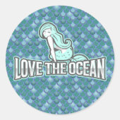 Sticker rond classique mignon Mermaid bleu (Devant)