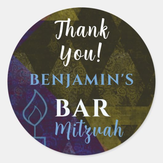 Sticker Rond Classique moderne Blue Bar Mitzvah Bold Merci (Devant)