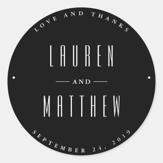 Sticker Rond Classique moderne | Mariage noir et blanc (Devant)