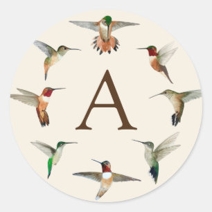 Sticker rond classique Monogram Hummingbirds