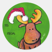 Sticker rond classique Moose de Noël (Devant)