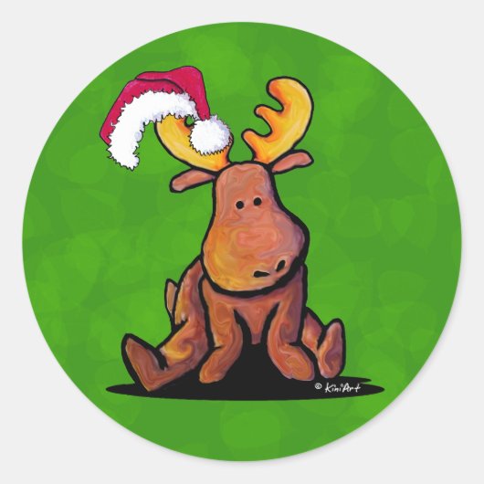 Sticker rond classique Moose de Noël (Devant)
