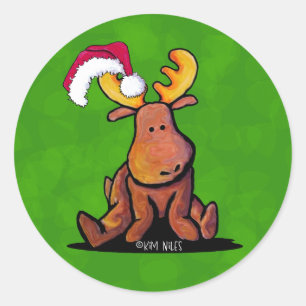 Sticker rond classique Moose de Noël