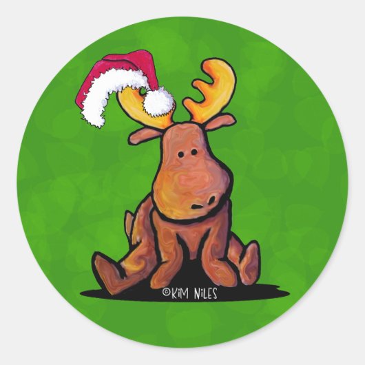Sticker rond classique Moose de Noël (Devant)