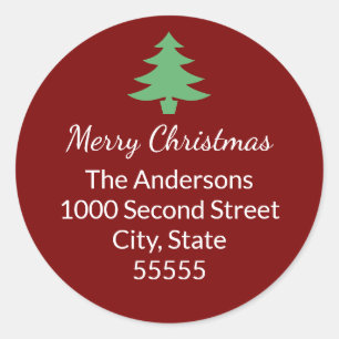 Sticker Rond Classique Noël Adresse de Retour Rouge Foncé & Ver