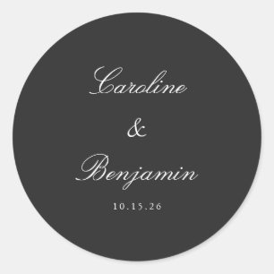 Sticker Rond Classique Noir Script élégant Mariage personnalisé
