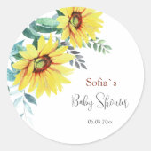Sticker rond classique pour baby shower. (Devant)