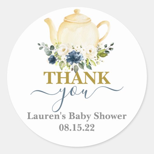 Sticker rond classique pour Baby shower de théière (Devant)