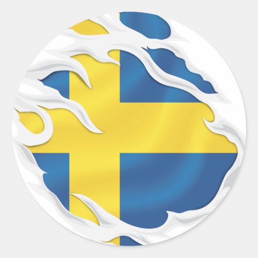Sticker rond classique pour drapeau arraché Suède (Devant)
