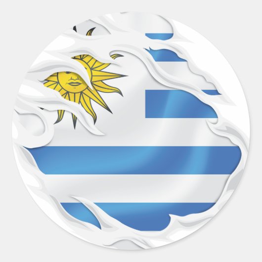 Sticker rond classique pour drapeau arraché Urugua (Devant)