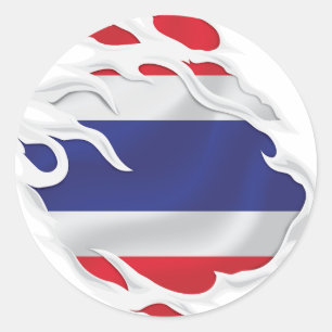Sticker rond classique pour drapeau déchiré en Tha