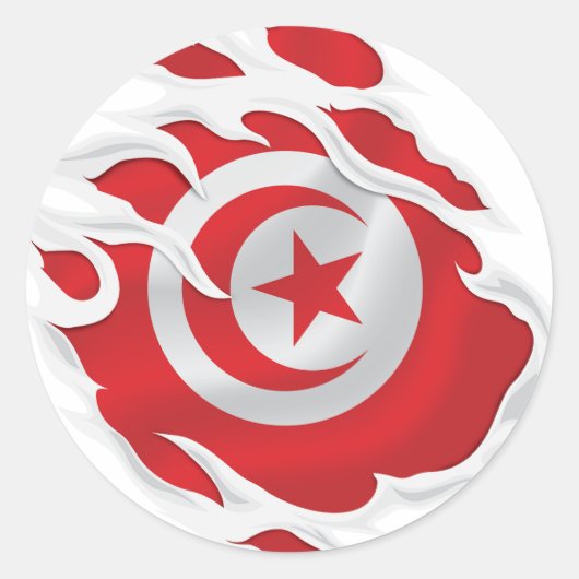 Sticker rond classique pour drapeau déchiré en Tun (Devant)