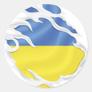 Sticker rond classique pour drapeau déchiré en Ukr