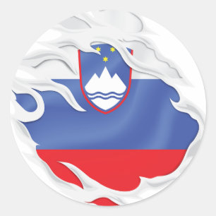 Sticker rond classique pour drapeau déchiré Slovén