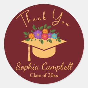 Sticker rond classique pour graduation en fleurs r