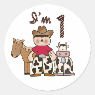 Sticker rond classique premier anniversaire Cowboy