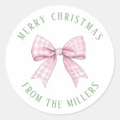 Sticker rond classique Preppy Rose En vichy Bow (Devant)