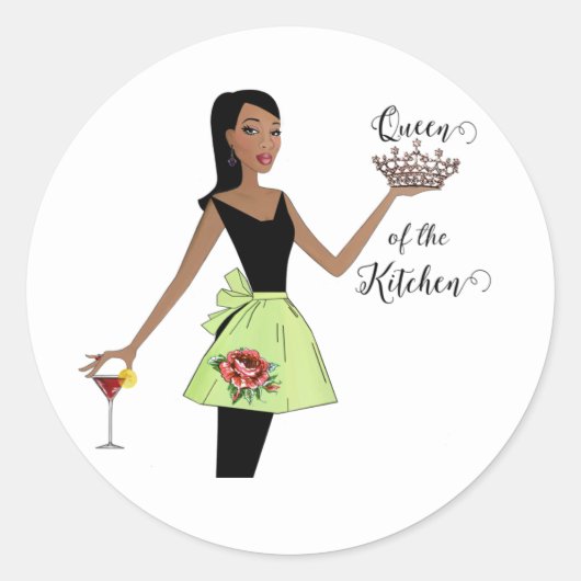 Sticker rond classique "Queen of the Kitchen" (Devant)