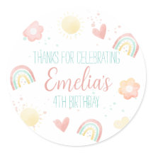 Sticker rond classique Rainbow Birthday Party