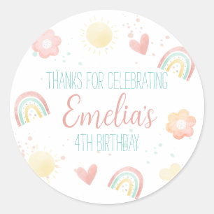 Sticker rond classique Rainbow Birthday Party