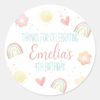 Sticker rond classique Rainbow Birthday Party