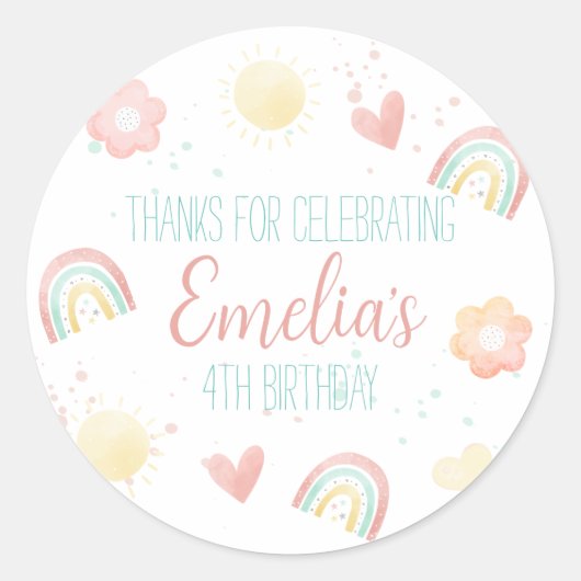 Sticker rond classique Rainbow Birthday Party (Devant)