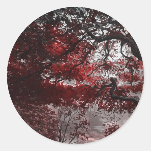 Sticker rond classique Red Cherry Blossom Tree (Devant)