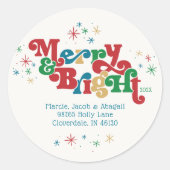 Sticker rond classique rétro Merry et brillant (Devant)