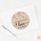 Sticker rond classique rose fait main avec amour (Enveloppe)