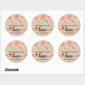 Sticker rond classique rose fait main avec amour (Feuille)