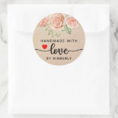 Sticker rond classique rose fait main avec amour (Sac)