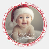 Sticker Rond Classique Rouge et blanc Joyeux Noël Photo Classi (Devant)