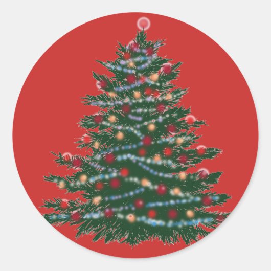 Sticker rond classique rouge, Holiday Tree brillan (Devant)