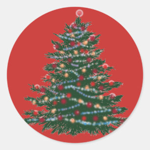 Sticker rond classique rouge, Holiday Tree brillan