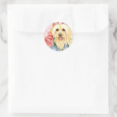 Sticker rond classique Silky Terrier Rose Valentin (Sac)