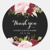 Sticker Rond Classique Tropical Noir Bourgogne Merci Favoriser (Devant)