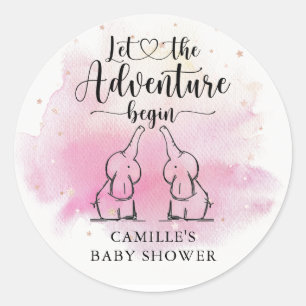 Sticker rond classique Twins Elephants Baby shower