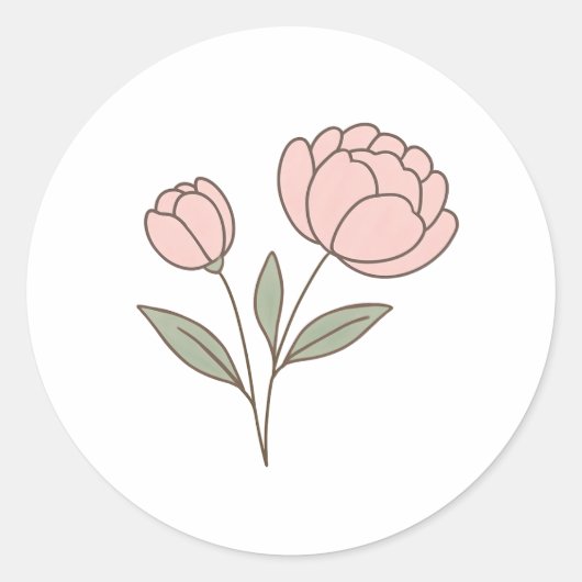 Sticker rond classique Wonky Zoo Peonies (Devant)