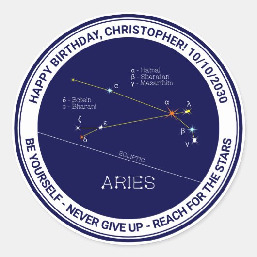 Sticker Rond Classique Zodiac Constellation Aries (Devant)