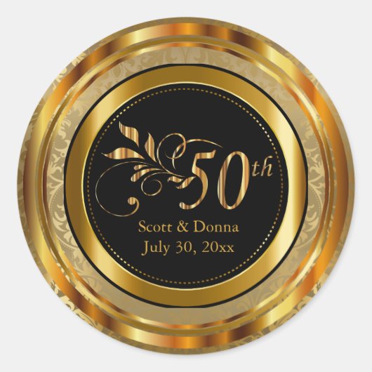 Sticker Rond Classy 50e Anniversaire de Mariage d'or (Devant)