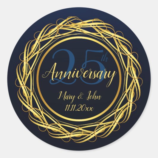 Sticker Rond Classy Blue Gold Royal Anniversaire de luxe (Devant)